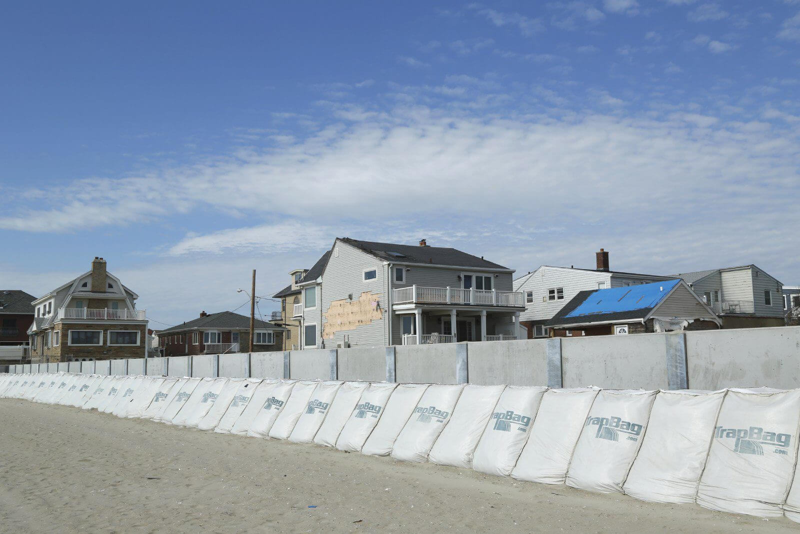 Sandbags protecting beachfront houses